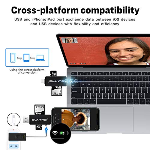 suntrsi TF/SD Card Reader compatible with iPhone/OTG Android/Computer, Micro SD Card Reader compatible with iPhone/iPad Charging,Compatible to SD Card Camera Adapter "x disk" - Thumbnail 5