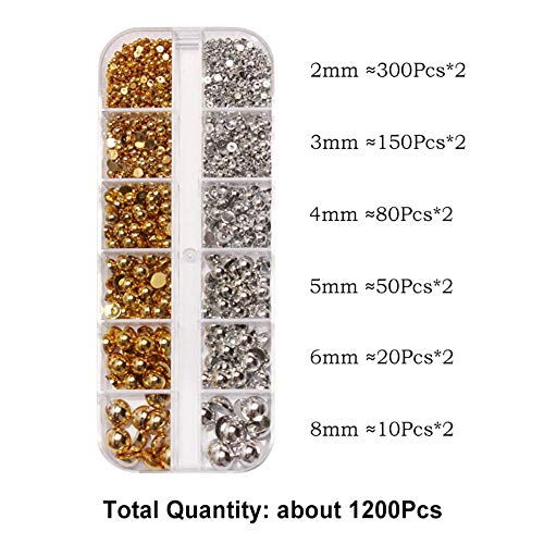 12 Raster-Box Gold/Silber Perlen halbrunde flache Rückseite Perlen für Nagelkunst DIY Zubehör Nagelschmuck Charms - weiß… – Bild 5
