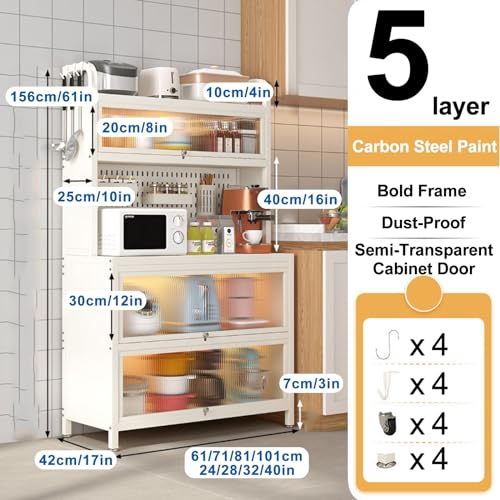 Étagère de cuisine avec support micro-ondes et buffet à porte rabattable - 3