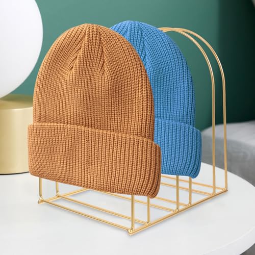 Présentoir à bonnets métal doré support chapeaux tricotés