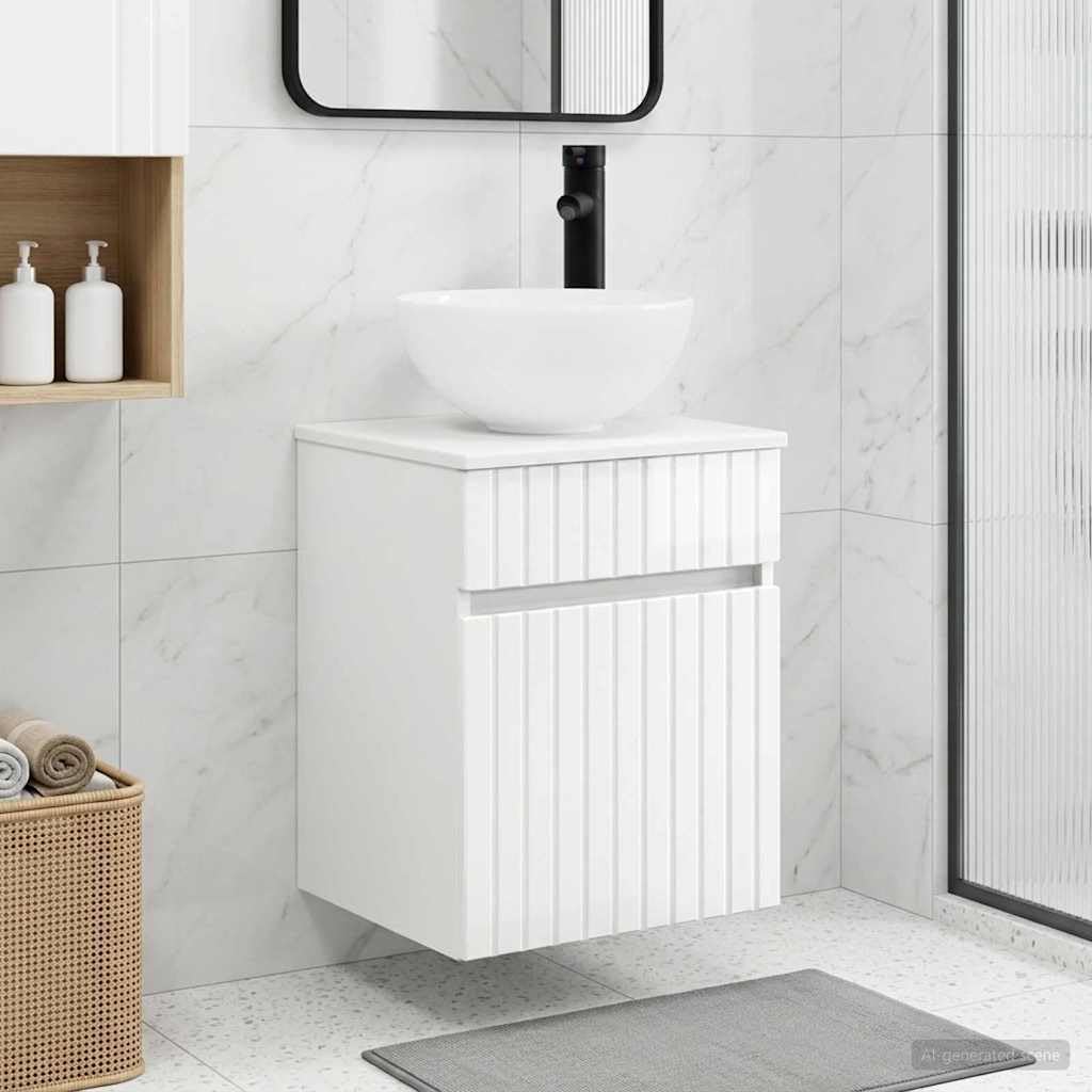 Meuble lavabo mural blanc brillant 39 x 35 x 63 cm