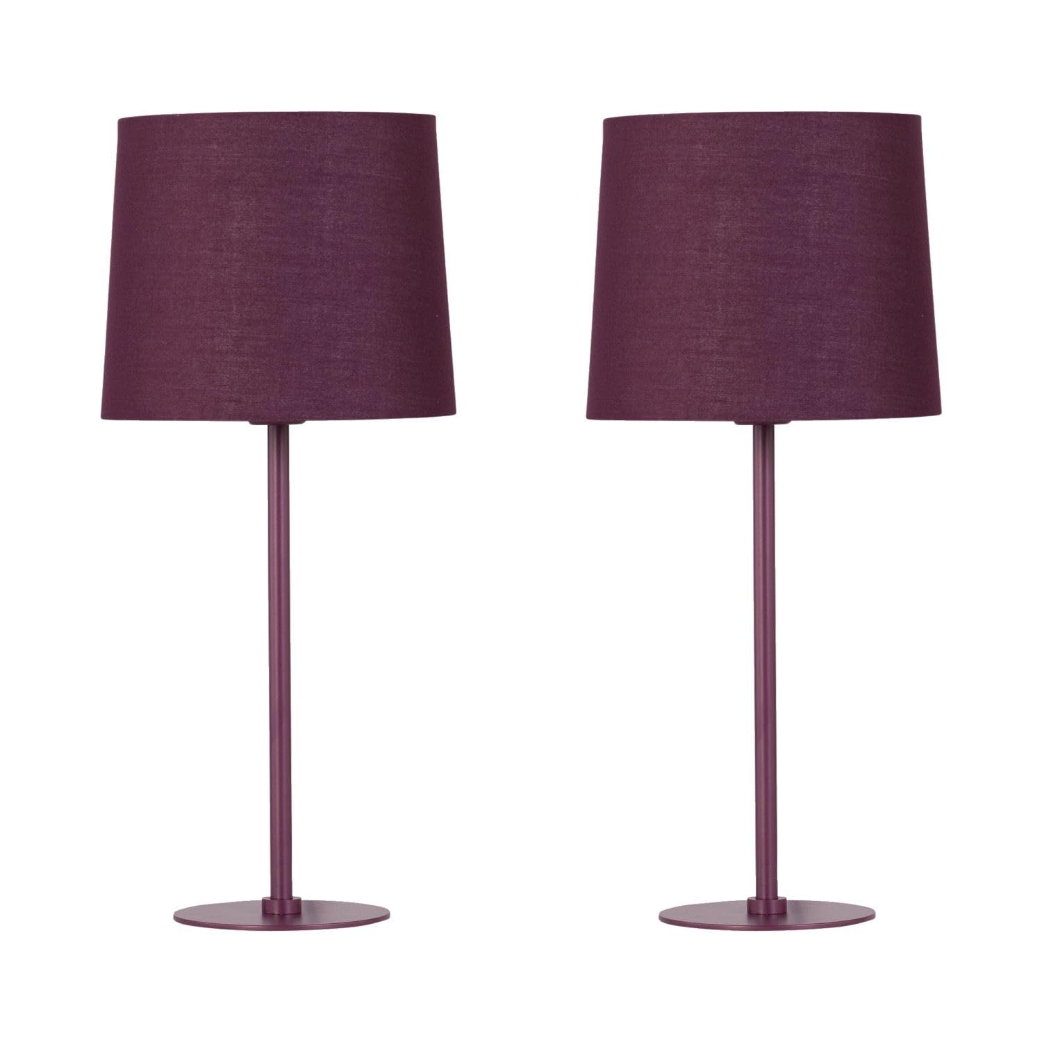 Firstchoicelighting Burgundy Set Of 2 Table Lamps Or Bedside Lights, Cotton Fabric Shade, Height 40 Cm, Led Compatible