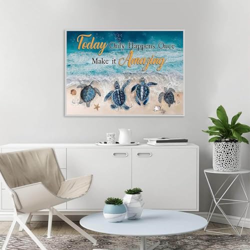 Image of Sea Turtle Stamped Cross Stitch Kits for Adults -Beach Embroidery Kits for Beginners Adults,11 CT Patterns Dimensions Counted Cross Stitch Kits for Adults Arts Craft 12x16 inch
