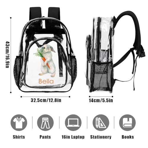 Custom Rabby Clear Backpack with Name, Personalized Clear Bookbag for Boys Girls, PVC Transparent Waterproof Backpack with Reinforced Strap & Large Capacity, Back to School Gifts for Kids3