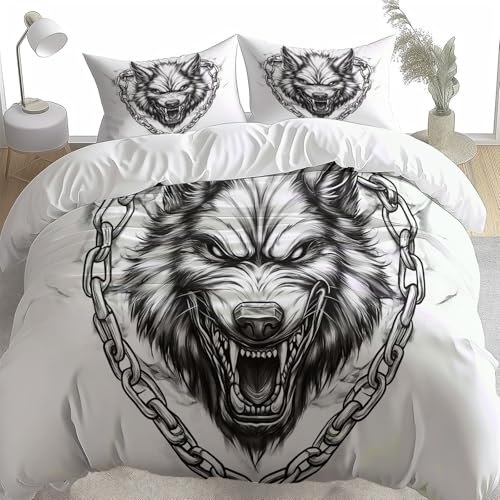Beige Duvet Cover Toddler Animal Wolf 3 Pieces Bedding Set 40