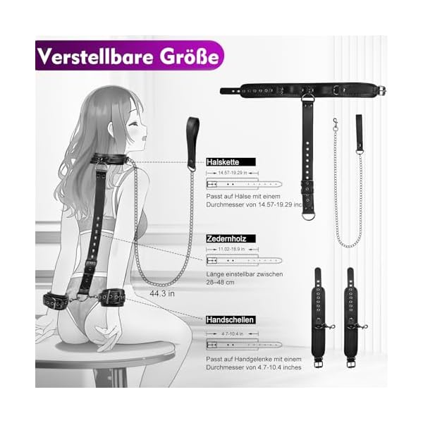 BDSM Bondage Set Leder Handschellen Halsband mit Leine Sexspielzeug für Paare, Ohi BoBi Sun Erotik Leash Collar Restraints Abnehmenbare Handfesseln für Frauen Männer – Bild 3