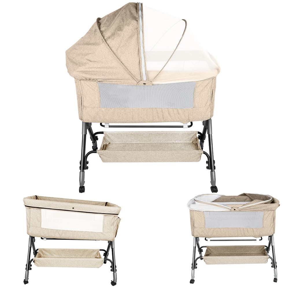 Culla 4 In 1 Neonato Fianco Letto - Regolabile In Altezza, Con Materasso E Cinghie, Grigio - Foto 3
