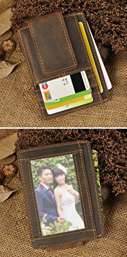 Image of Le'aokuu Genuine Leather Magnet Money Clip Credit Card Case Holder Slim Wallet