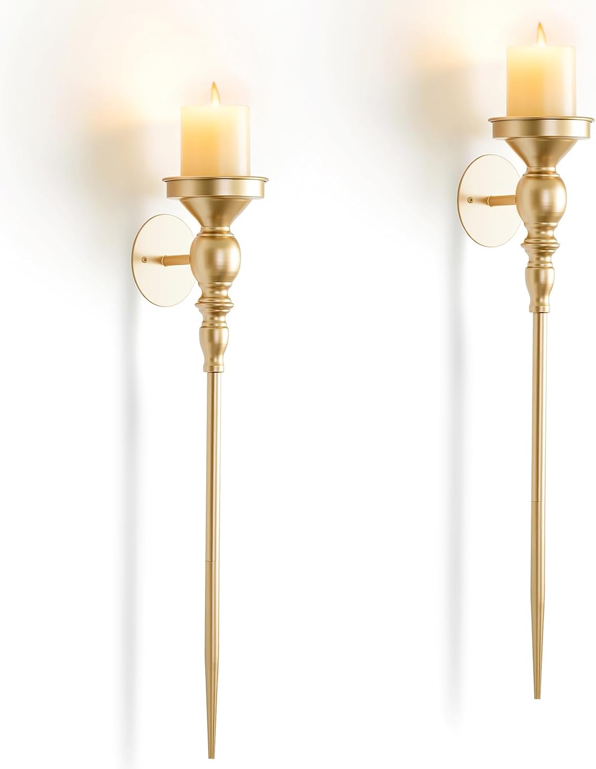 Gothic Wall Candle Holder Decor - 24.4 Inch Long Candle Sconces Set of 2 for Porch Hallway Entryway Beside TV Fireplace - Metal Black Wall Art for Bedroom Living Room