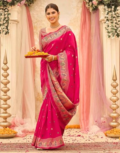 Image of SIRIL Women's Weaving Paithani Silk Saree With Unstitched Blouse Piece