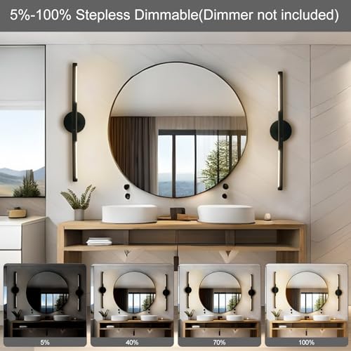 Linseeds RD-7516-2-BK Matte Black Bathroom Light Fixtures Over Mirror 24 Inch, 18W 360° Rotatable Dimmable 4000K Led Vanity Light Bar thumb #3