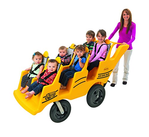 Angeles 6 Passenger Bye-Bye Bus, Yellow Daycare Multi-Passenger Buggy, 6 Seat Kids Commercial Stroller, Bye-Bye Toddler Buggy, Canopy Sold Separately