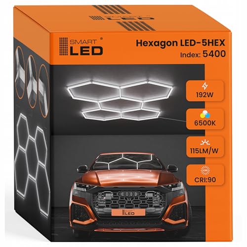 Garagenlampe LED Hexagon 298x209 cm 24er Set Werkstattbeleuchtung 192W 22080 lm 6500K Kaltweiß IP54 Flimmerfrei CRI>90 LED Panel Lichtsystem für Garage Studio Detailing Büro