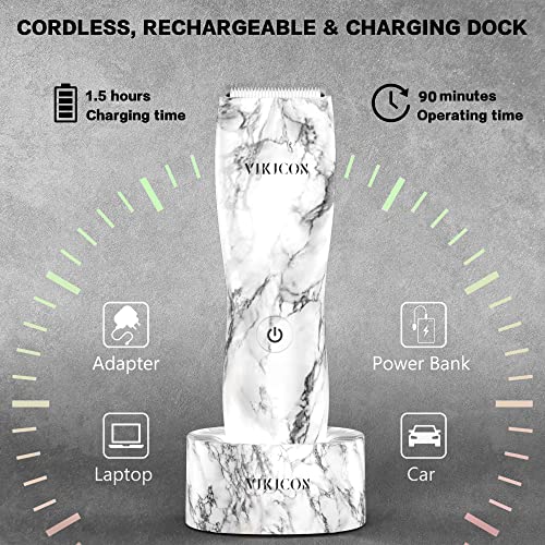VIKICON Körperrasierer für den Mann, Wiederaufladbarer Elektrischer Intimrasierer mit Ersatzklinge, Wasserfester Nass-/Trockenr Bodygroom, USB-Ladestation, Marmormuster - Image 6