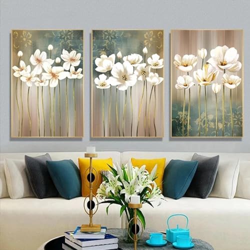 Affiches et impressions murales salon fleurs blanches KEBIA rétro 60x90 cm