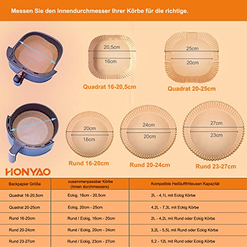 HONYAO Backpapier für Heißluftfritteuse XXL 6,5-9 L, Rund 23 cm 100 Stück Pergamentpapier Airfryer Liners, Einwegartikel Paper Zubehör für Ofen und Air Fryers – Bild 5