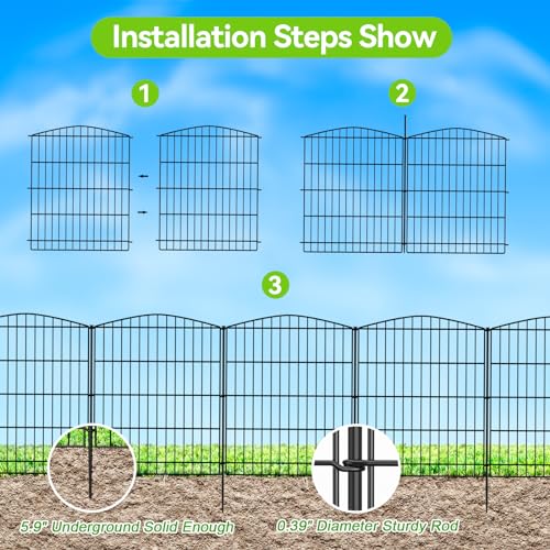 INJOPEXI Decorative Garden Fence 12 Panels 23.6ft (L)×30in (H) Garden Fences with 12 Panels Rustproof Metal Wire No Dig Animal Barrier Fencing Rabbit Dog Fence for Yard Patio Outdoor - Without Gate