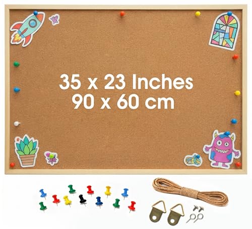Yolay Cork Board Pin Board for Wall Large Notice Board pinboard Bulletin Board 90x60cm for Office Thick Corkboard for School Home noticeboard - (Brown)