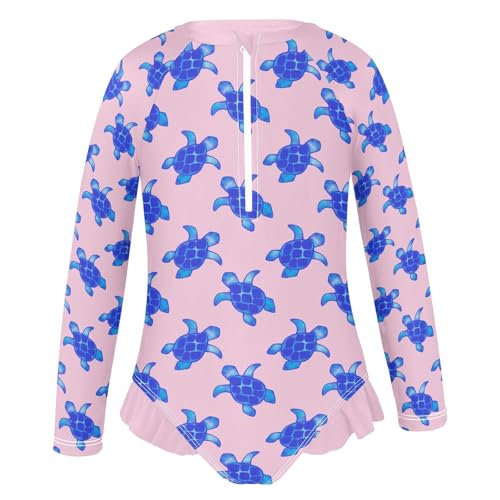 Sea Turtles Girls One Piece Swimsuits Long Sleeve Rash Guard Zipper Front Bathing Suit UPF 50+2
