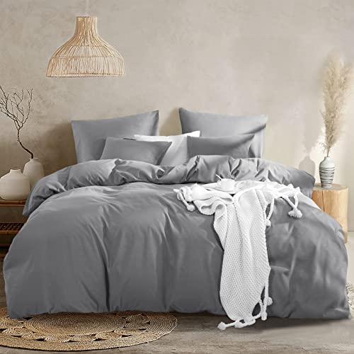 RUIKASI Funda nórdica de 220 x 240 cm, color gris - Juego de cama de 220 x 240 adultos con cremallera para 2 personas, juego de funda nórdica de microfibra con 2 fundas de almohada de 65 x 65 cm Cover
