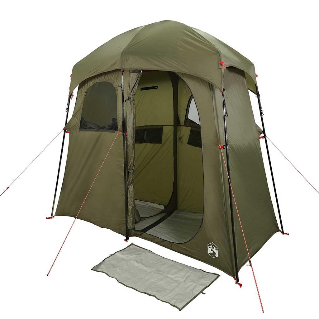 Tenda da Doccia Campeggio 2 Persone Spogliatoio 2 Cabine in Poliestere 185T con Rivestimento in PU 256x136x225cm Verde Include Borsa per Attività Outdoor
