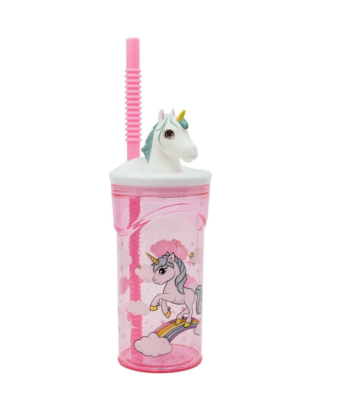 SRV Hub Unicorn 3D Figurine Tumbler with Flexible Straw 360ml, Unicorn Drinking Cup with Lid, Reusable Kids Tumbler, Character Cup for Water and Drinks — image 1