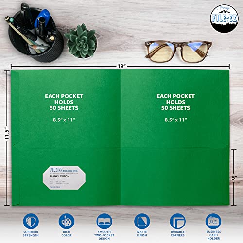 File-Ez Two-Pocket Folders, Green, 25-Pack, Textured Paper, Letter Size (Ez-32560) #TOP1