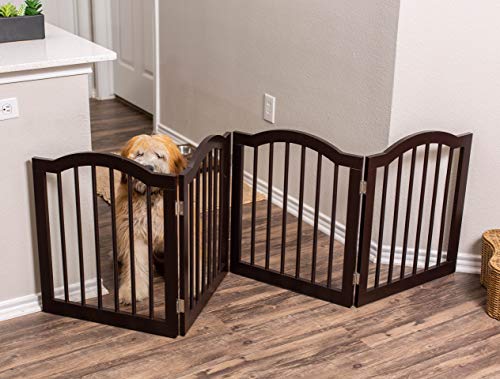 Internet's Best Arched Top Dog Gate for The Home, Doorway, Stairs | 4 Panel | 24in H x 80in W | Small or Older Dogs, Puppies, Cat | Free Standing | Indoor Folding Pet Barrier | Wooden MDF | Espresso