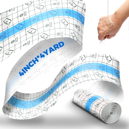 BFONS Tattoo Aftercare Waterproof Bandages Roll 4 Inch x 4 Yard, Transparent Tattoo Cover Up Tape Second Skin Film Wrap Tattoo Supplies for Healing Protective Clear Sterile and Safe Bandages