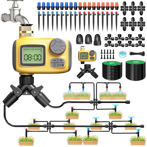 246FT Drip Irrigation System with LCD Timer, Automatic Watering S...