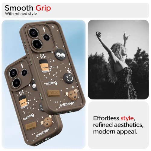 Image of Outlouders Back Cover for Redmi Note 14 5G | 3D Cartoon Bear Cute Fun Silicone Full Body Protection Bumper Case (Brown)