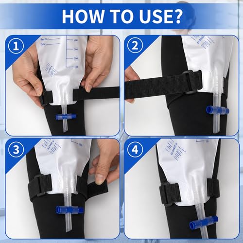 Image of 4 Packs Leg Bag Straps(Black), Buckle-Type Hook and Loop Strap,Urine Drainage Bag Strap Catheter Leg Bag Straps with Soft Elastic Fabric Comfortable Silicone Grips for Men Women