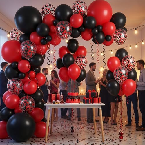 Image of KBZVNAF Red and Black Latex Balloons - 60 Pack 12 inch Black Red Confetti Party Balloons for Birthday, Graduation, Baby Shower, Wedding Party Decorations