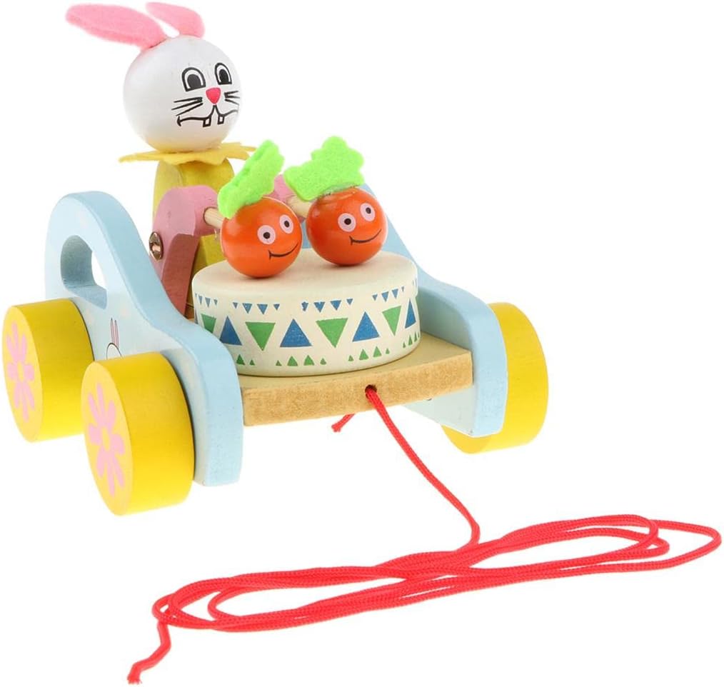 Cute Rabbit Wooden Pull Along Walking Toy Development Toys for Baby Toddler