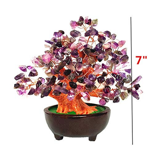 7 Inch Quartz Crystal Money Tree Bonsai Feng Shui Gem Decoration for Wealth and Luck (Purple)
