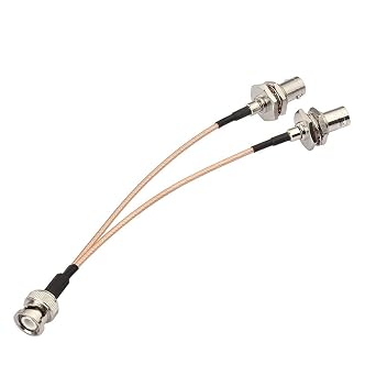 Superbat BNC Splitter Cable - Male to Dual Female V Type Adapter, 50ohm, 15cm 6 inches, for Camera, Antenna, Scanners, Radio