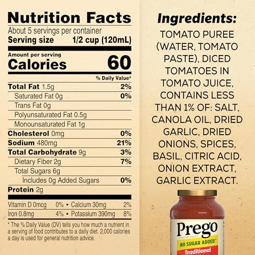 Image of Prego Traditional No Sugar Added Pasta Sauce, 23.5 Oz Jar (Pack of 4)