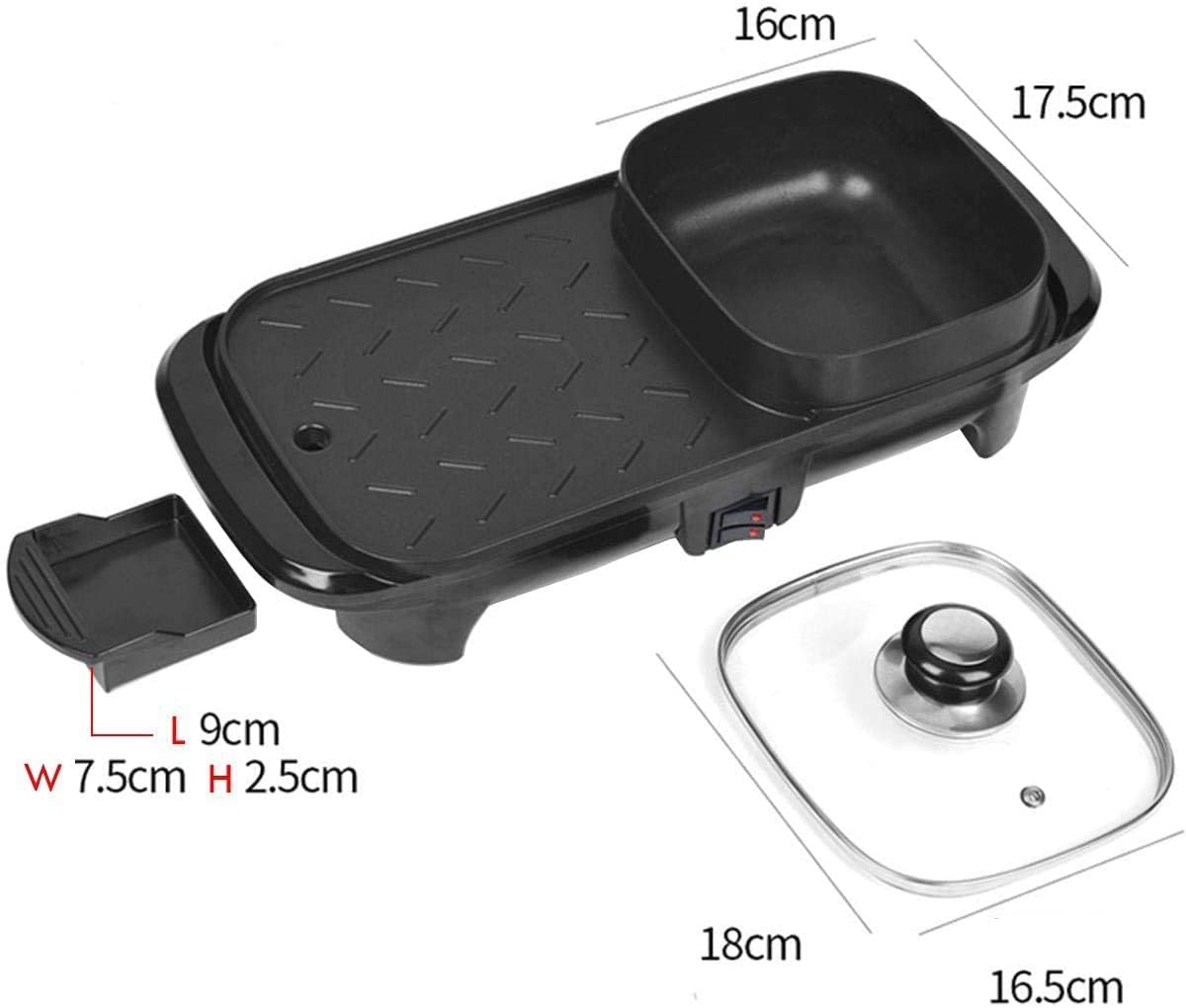Parrilla de Asar Grill de Asar Plancha de Asar 2 en 1 Parrilla eléctrica y Olla Caliente Antiadherente para Hornear en Interiores Sartén Plana Hotpot Grill BBQ Plancha Plana 1100W 1101(Si