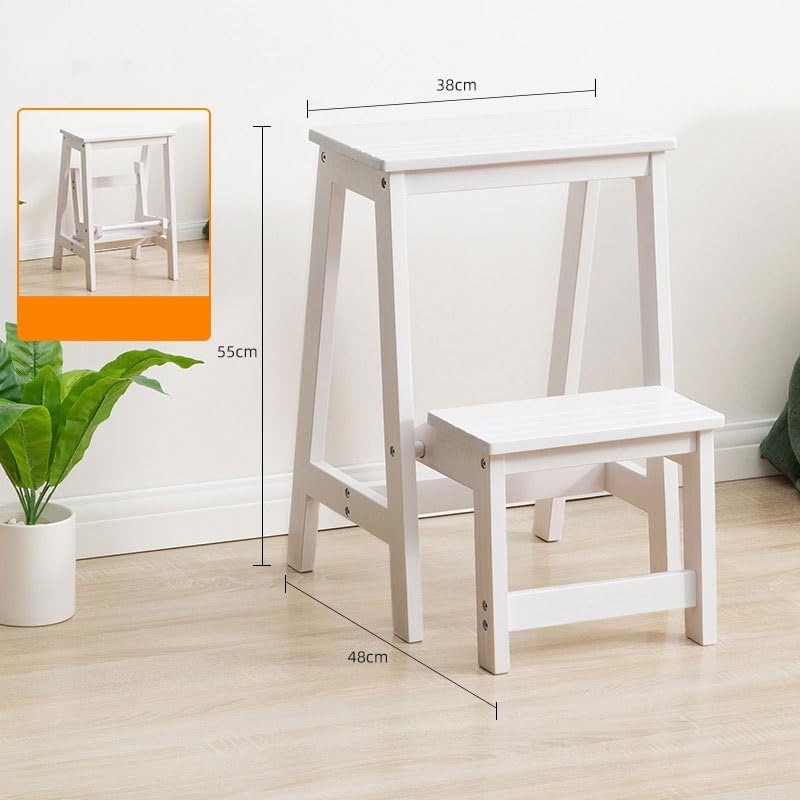 Escalera de mano de madera blanca en formato taburete plegable doméstico multifuncional 3