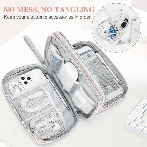 Image of FYY Electronic Organizer, Large Travel Cable Organizer Bag Pouch Electronic Accessories Carry Case Portable Waterproof Double Layers All-in-One Storage Bag for Cable, Cord, Charger, Phone, Light Pink