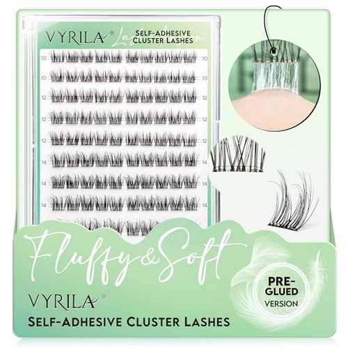Self-Adhesive Lash Cluster, Pre-Glued Clusters, Pop-On Faux Eyelashes, 3D Thin Band D Curl Natural Look Lahses, Easy to Apply, Reusable 0.05mm Eyelash Extensions (Green Charm-D-0.05-10-16mix)