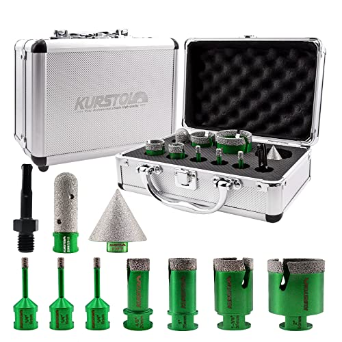 Kurstol Diamond Core Drill Bits Kit - 7Pcs 6/6/6/20/25/35/50Mm+1Pc 2" Beveling Chamfer Bit+1Pc 3/4" Diamond Finger Milling Bit+Sds Adapter To 5/8-11" Thread For Porcelain Ceramic Tile Granite Marble #TOP12