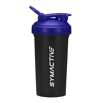Amazon Brand - Symactive Leakproof Unbreakable Sports Shaker Bottle with Strainer, Anti Odour Large Spout, Flip Lid & Handle, BPA-Free (Color: Black/Blue, 700 ml),Plastic - image, photos