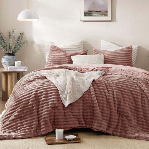 Geniospin Luxury Fluffy Queen Comforter Set-3 Pieces, Dusty Pink ...