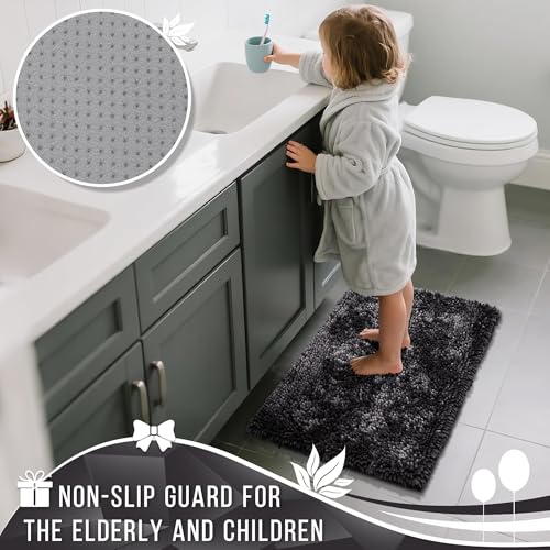 Image of Yimobra Chenille Bathroom Rugs Non Slip, Extra Thick Soft Absorbent Bath Rug 31.5x20 Inch, Machine Washable Quick Dry Bath Mat for Bathroom Floor, Tub and Shower, Home Decor Accessories, Dark Grey