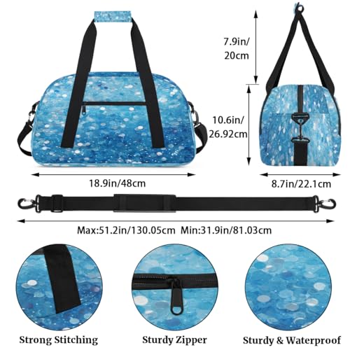 Blue Sequins Bling Glitter Kids Overnighter Duffel Bags for Boys, Carry-On Size Sports Gym Bag with Front Zipper Pocket for School Practice or Overnight Travel Weekender Sleepover Tote Bag3