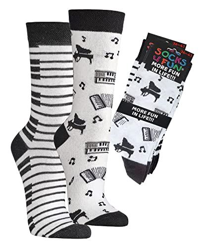 krautwear Herren Damen 2 Paar Lustige Bunte Gemusterte Fun Sneaker Socken Witzige Strümpfe Baumwolle (42-47, Piano)