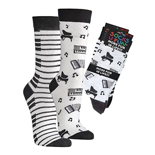krautwear 2 pares de calcetines divertidos estampados coloridos para hombre y mujer, calcetines divertidos de algodón, Piano, 36-41