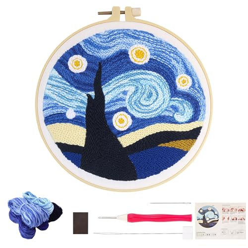 Gxdamxz Punch Needle Set Anfänger mit Hoop für Dekoration & Geschenk Sternenhimmel