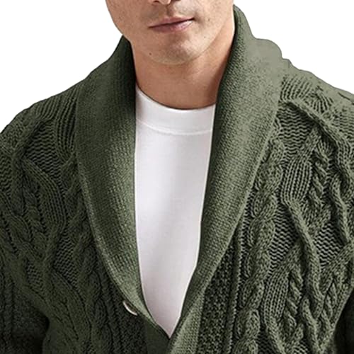 Men's Long Sleeve Cable Knit Solid Sweater Cardigan Shawl Collar Slim Sweater Button Down Fall Winter Sweaters4